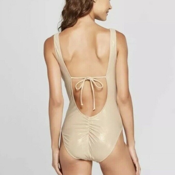 Metallic One Piece Swimsuit Golden Leaf Padded Cup - Picture 2 of 4